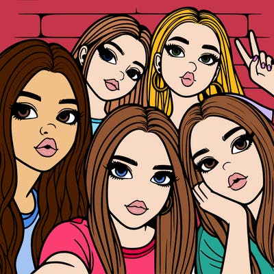 group of teen girls friends y2k up close in a selfie