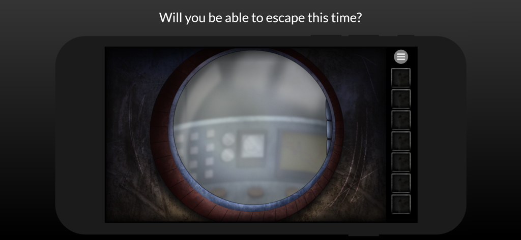 Escape Lab - Episode 2 - Gameplay screenshot of Escape Lab Episode 2 showing a circular porthole view into a mysterious laboratory on a mobile screen.