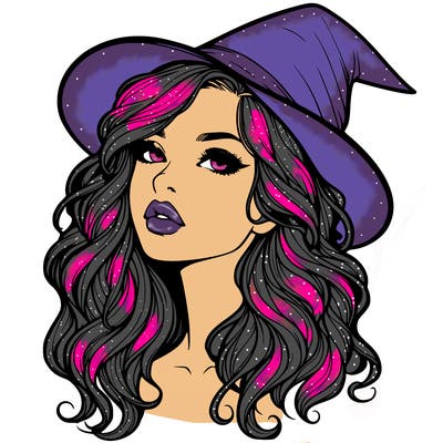 realistic witch girl with wavy hair and lips