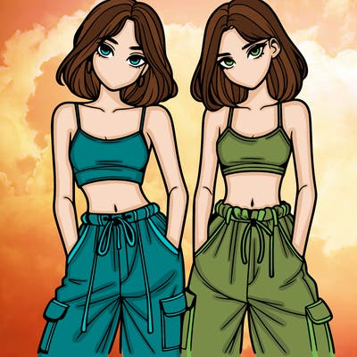 two girls with crop top with baggy pants