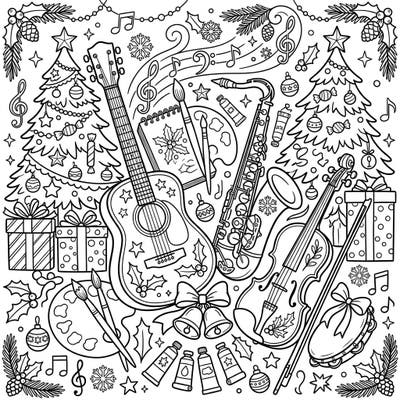 Unwrap the joy of the season with this festive coloring page, combining the beauty of music and art with classic Christmas symbols. Specially designed for seniors, it offers clear lines and an engaging theme to spark creativity.