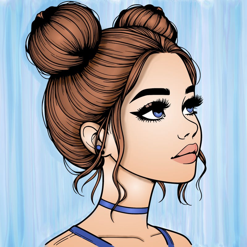 realistic girl with buns on the top of her head