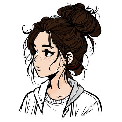 realistic teenage girl with a messy bun