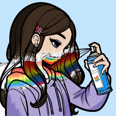 a realistic girl spray painting