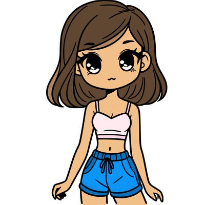 girl with a crop top and shorts on