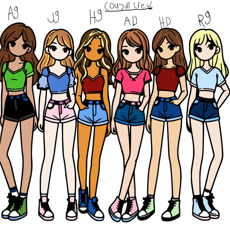 a group of girls wearing crop tops and shorts