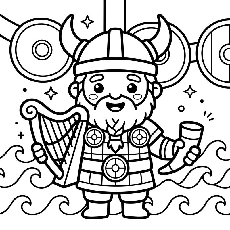 Embark on a creative adventure with this charming Viking Skald coloring page, specially designed for toddlers. Featuring bold lines and simple shapes, it's perfect for little ones to enjoy the world of Norse legends.