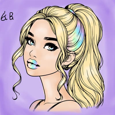 realistic girl with a ponytail on her hair and lips