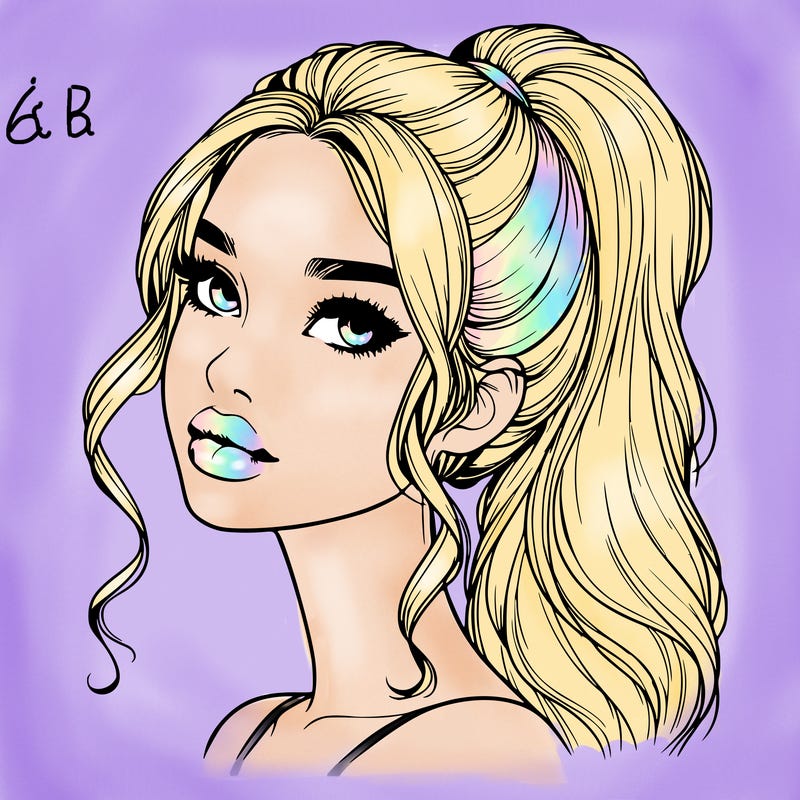 realistic girl with a ponytail on her hair and lips