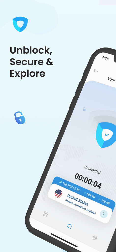 L'interface de l'application IvacyVPN affiche une connexion sécurisée à un serveur situé aux États-Unis.