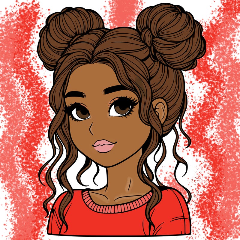 realistic girl with two buns in her hair