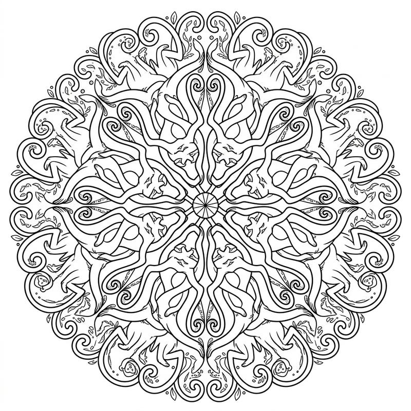 Discover a captivating Spider Monkey Mandala coloring page, featuring agile monkeys intricately woven into a stunning symmetrical design. Perfect for adults and teens seeking a detailed and engaging coloring experience.