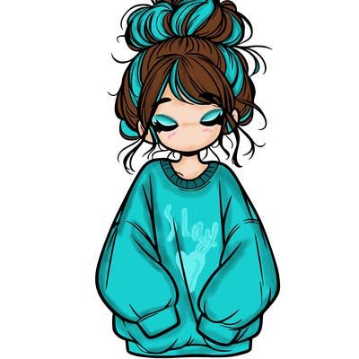 girl with baggy sweatshirt and messy bun