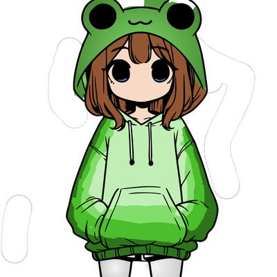girl with baggy sweatshirt and frog hood