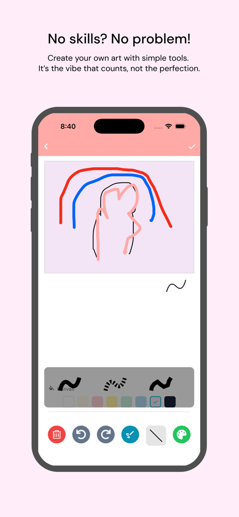 Picture Diary: Draw & Level Up - A screenshot of the drawing canvas in the Picture Diary app showing a simple doodle and various creative tools
