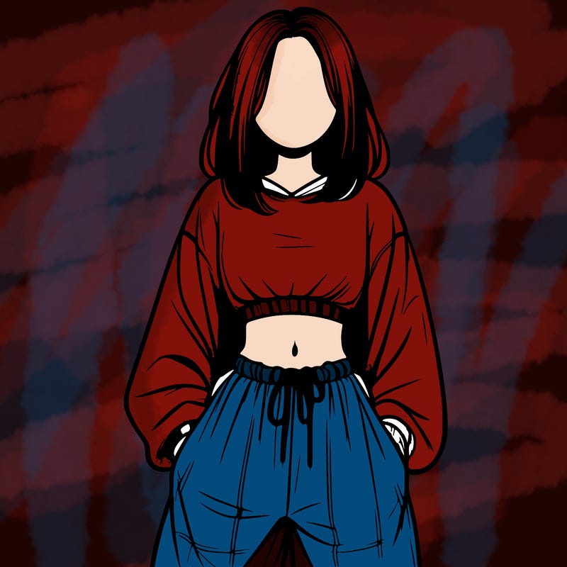 realistic girl faceless with baggy pants and a crop top