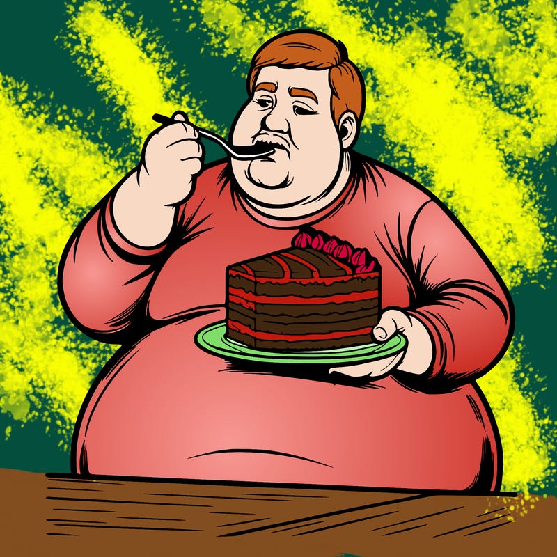 fat man eating cake