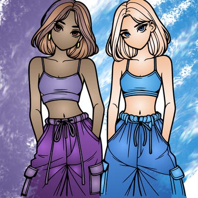 two girls with crop top with baggy pants