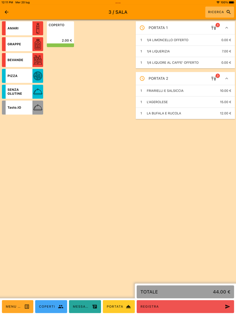 Interfaz de iPad Tavolinux 3 para la gestión de pedidos y punto de venta de restaurantes