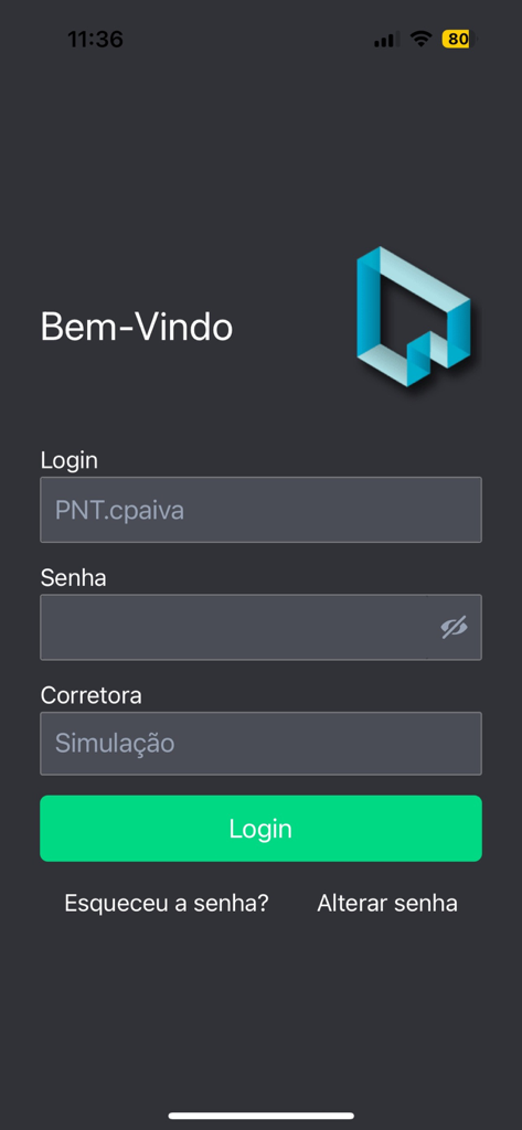 PNT Mobile - PNT Mobile login screen for high performance stock and derivatives trading