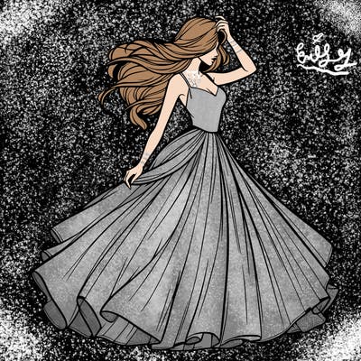 realistic woman with dress flowing in the wind