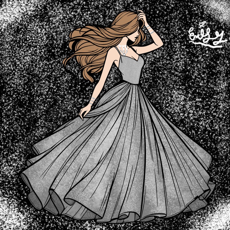 realistic woman with dress flowing in the wind