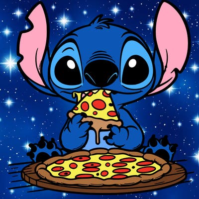 stich eating pizza