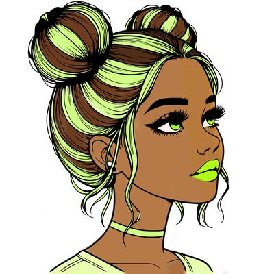 realistic girl with buns on the top of her head