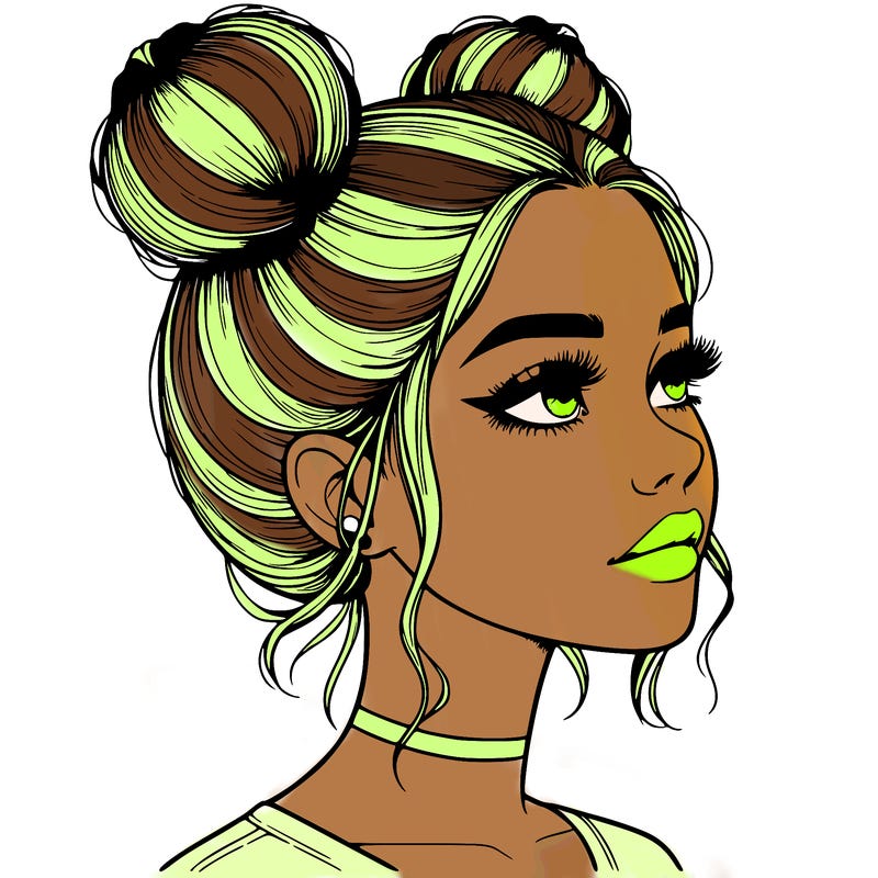 realistic girl with buns on the top of her head