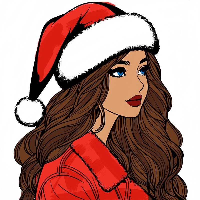 realistic girl in santa hat