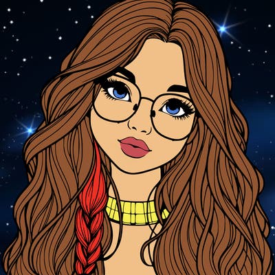 girl with long hair and freckles and glasses realistic