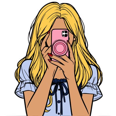 a realistic girl holding her phone taking pictures