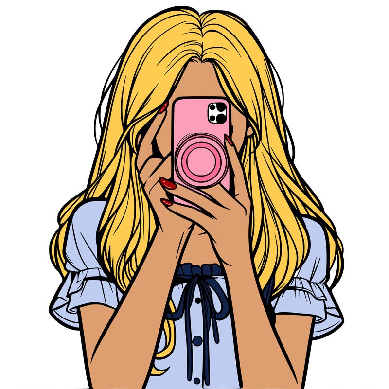 a realistic girl holding her phone taking pictures