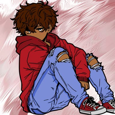a male hoddie ripped jeans messy hair anime