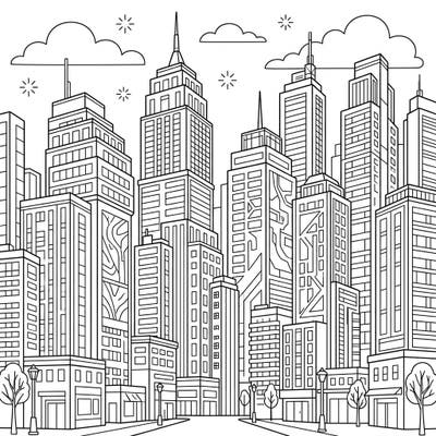 Take a colorful journey through a bustling metropolis with this exciting skyscraper coloring page! Designed specifically for kids, it features impressive tall buildings and a lively urban landscape ready for imagination.