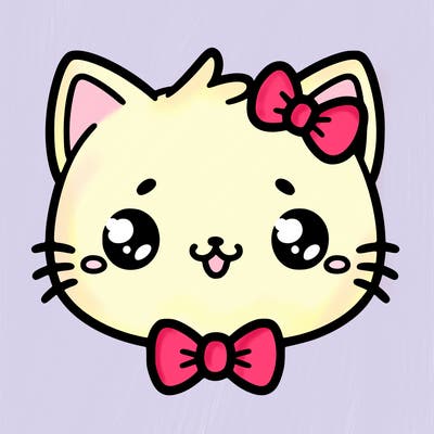 kawaii cat with a bow tie hanging from his ear