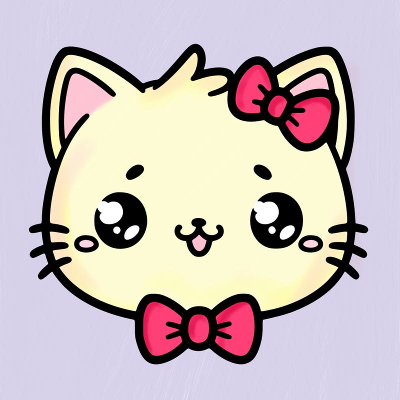kawaii cat with a bow tie hanging from his ear