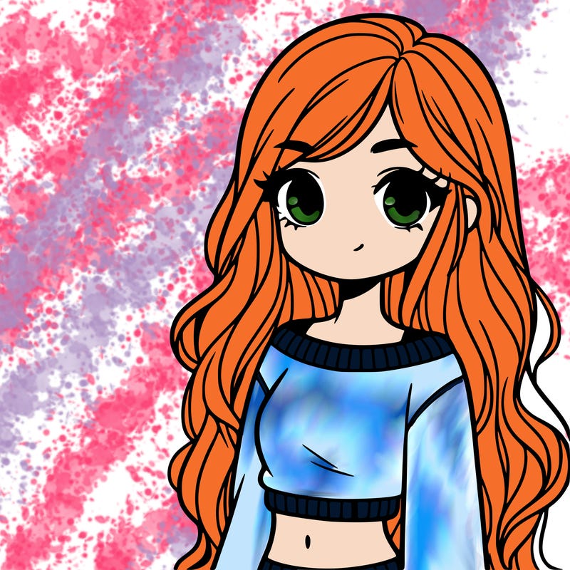 girl with long hair and a crop top with a sweater