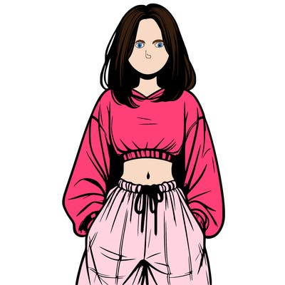 realistic girl faceless with baggy pants and a crop top