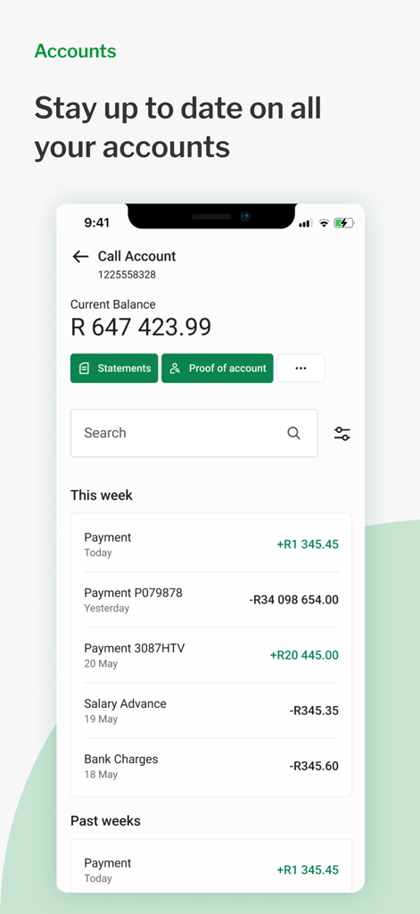 Nedbank Business Hub - Nedbank Business Hub mobile app interface showing business account balance and transaction history