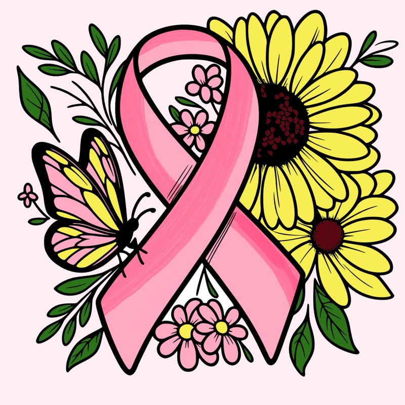 cancer awareness symbol with flowers and butterflies