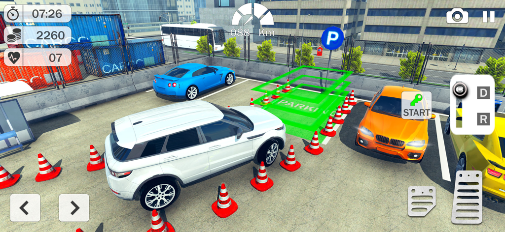 Prado Car Parking Driving Game - White luxury SUV parking in a realistic 3D city environment