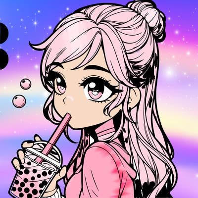 a realistic girl drinking boba
