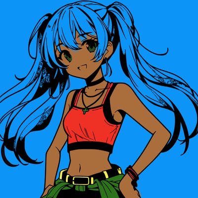 anime girl wearing crop top