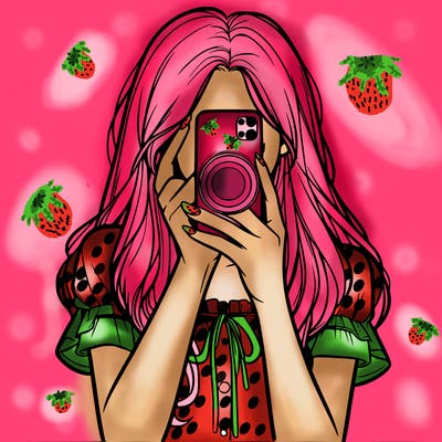 a realistic girl holding her phone taking pictures