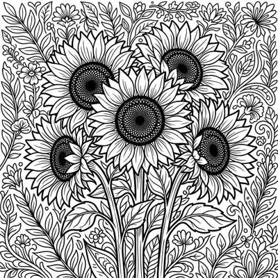 Discover the robust beauty of Black Oil Sunflowers with this captivating coloring page. Its intricate floral design promises hours of relaxing and creative artistry for all skill levels.