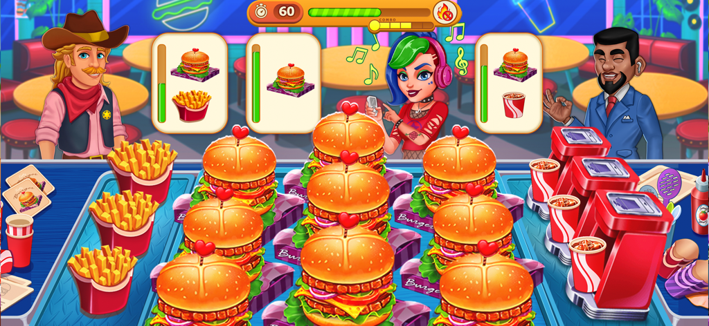 Cooking Max - Restaurant Games - Serving burgers and fries to customers in Cooking Max restaurant game