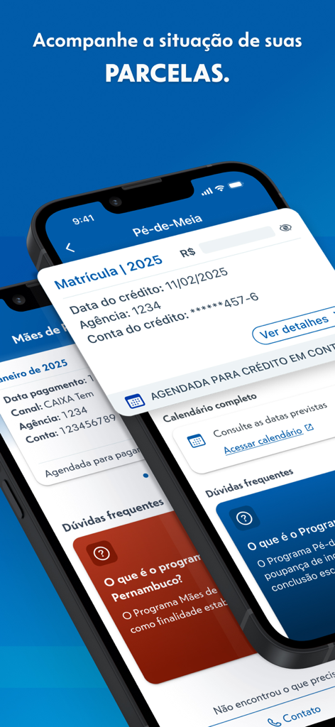 Benefícios Sociais CAIXA - Interface of the Beneficios Sociais CAIXA app displaying payment status of social installments.