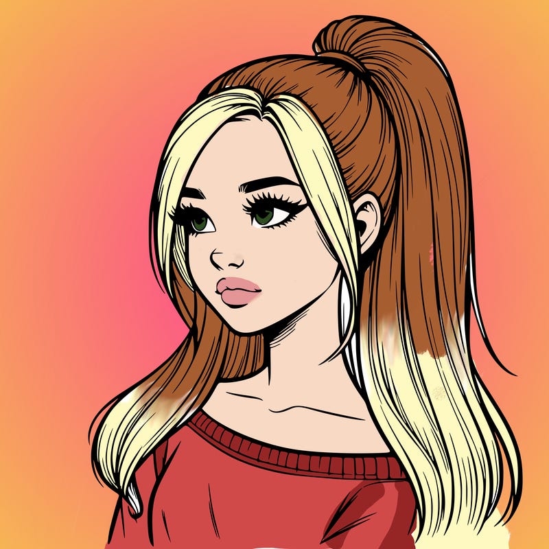 realistic girl with a high ponytail
