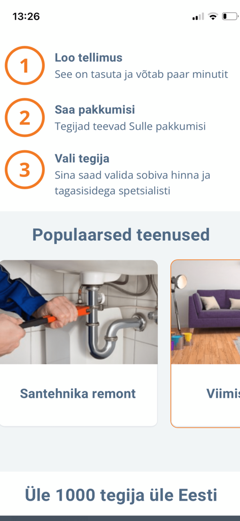 Mobile app interface showing the three steps to hire a professional on GetaPro and a popular services section featuring plumbing